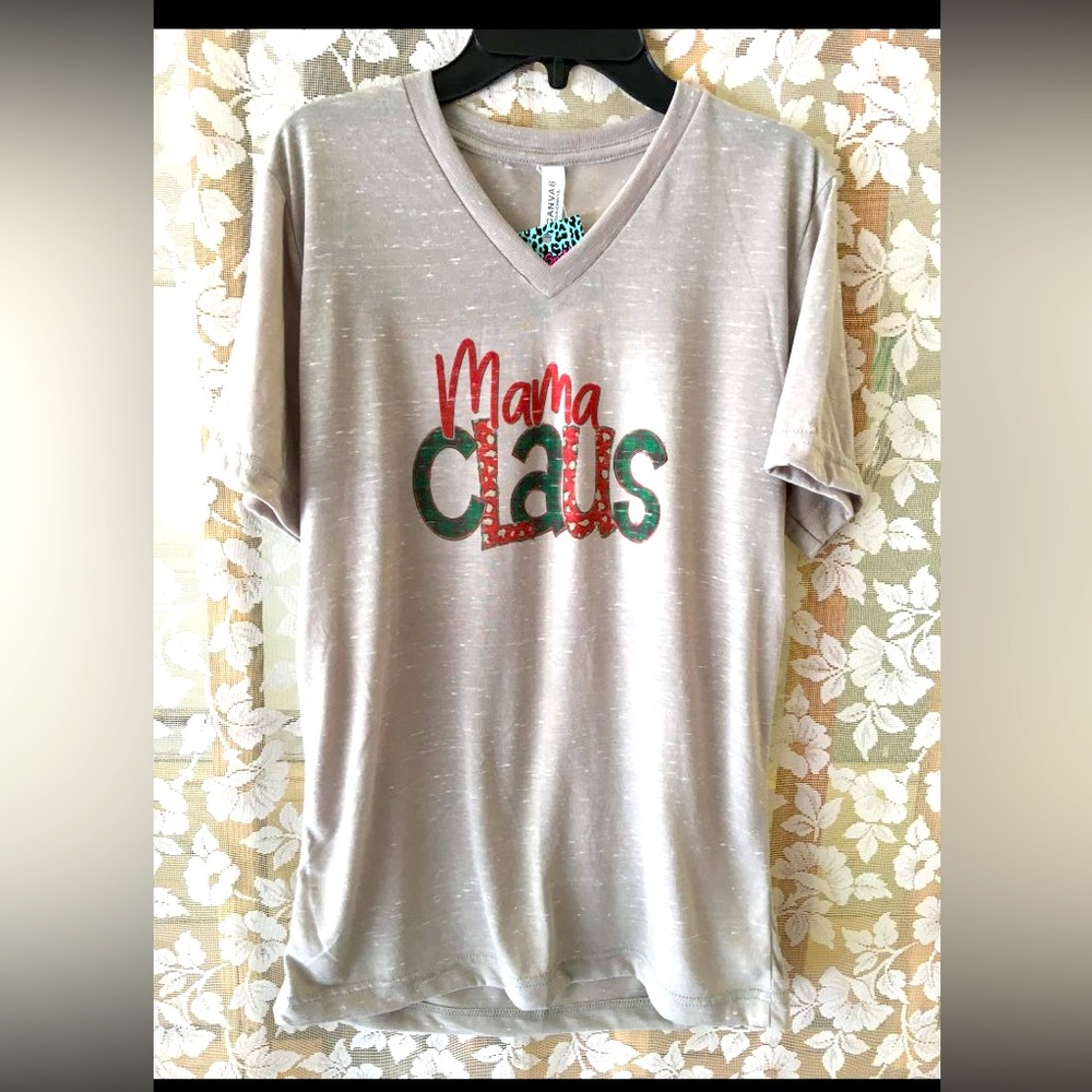 Bella Canvas Mama Claus v neck tee T-shirt size small